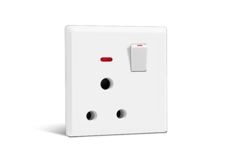 3 Pin Round Socket with Switch 15A